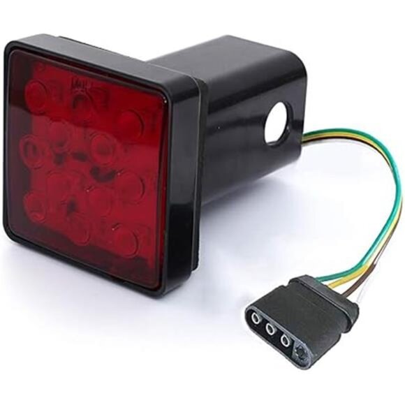 Red Lens Trailer Hitch Cover with 12 LED Brake Light Fit 2" Receiver - Picture 8 of 8